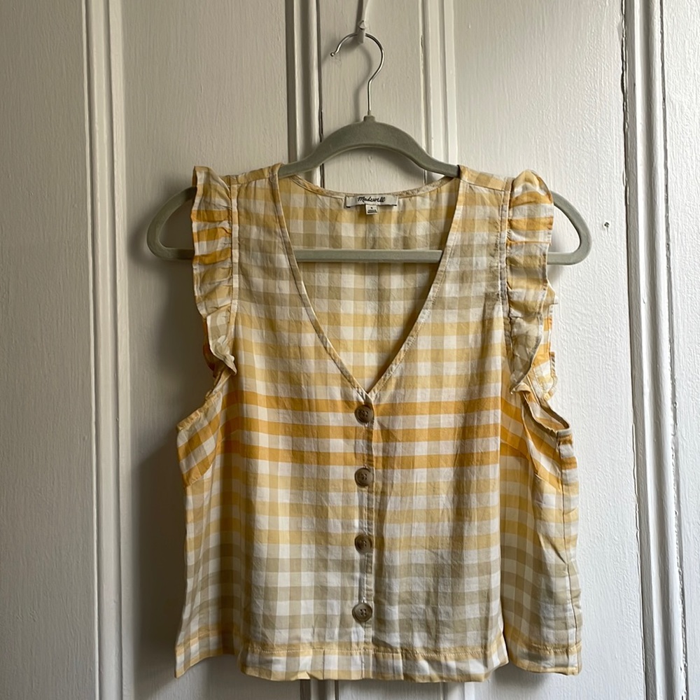 Madewell Yellow Gingham Button Tank